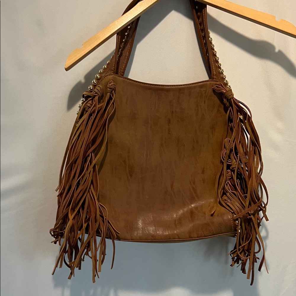 Big Buddha Tan Fringe Shoulder Bag
